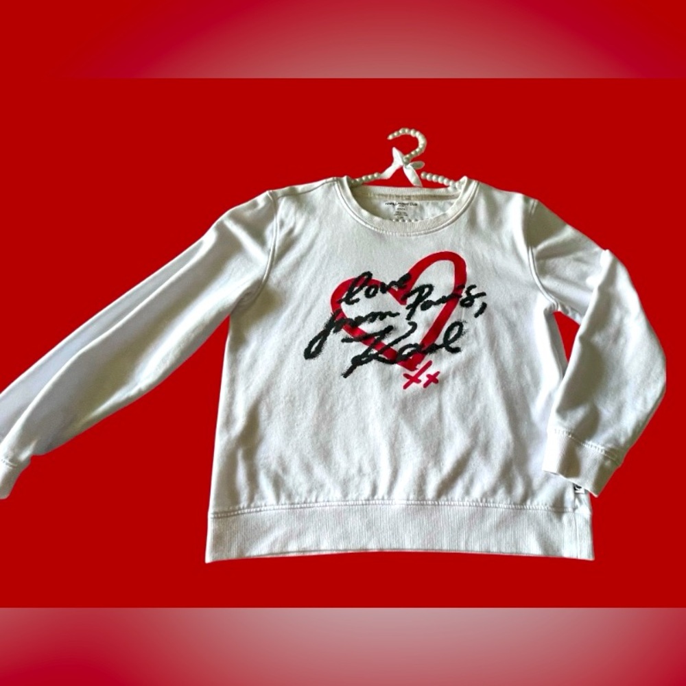 Karl Lagerfeld Sweatshirt white red heart/black Karl signature Sz M